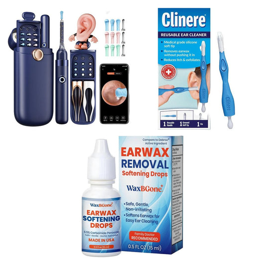 Kit Completo Ver y Limpiar: otoscopio inteligente, kit reutilizable Clinere y gotas ablandadoras de cerumen